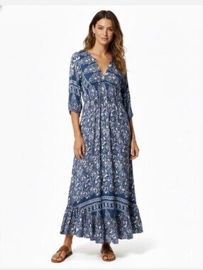APRICOT Navy and Cream Floral Boho Maxi Dress
